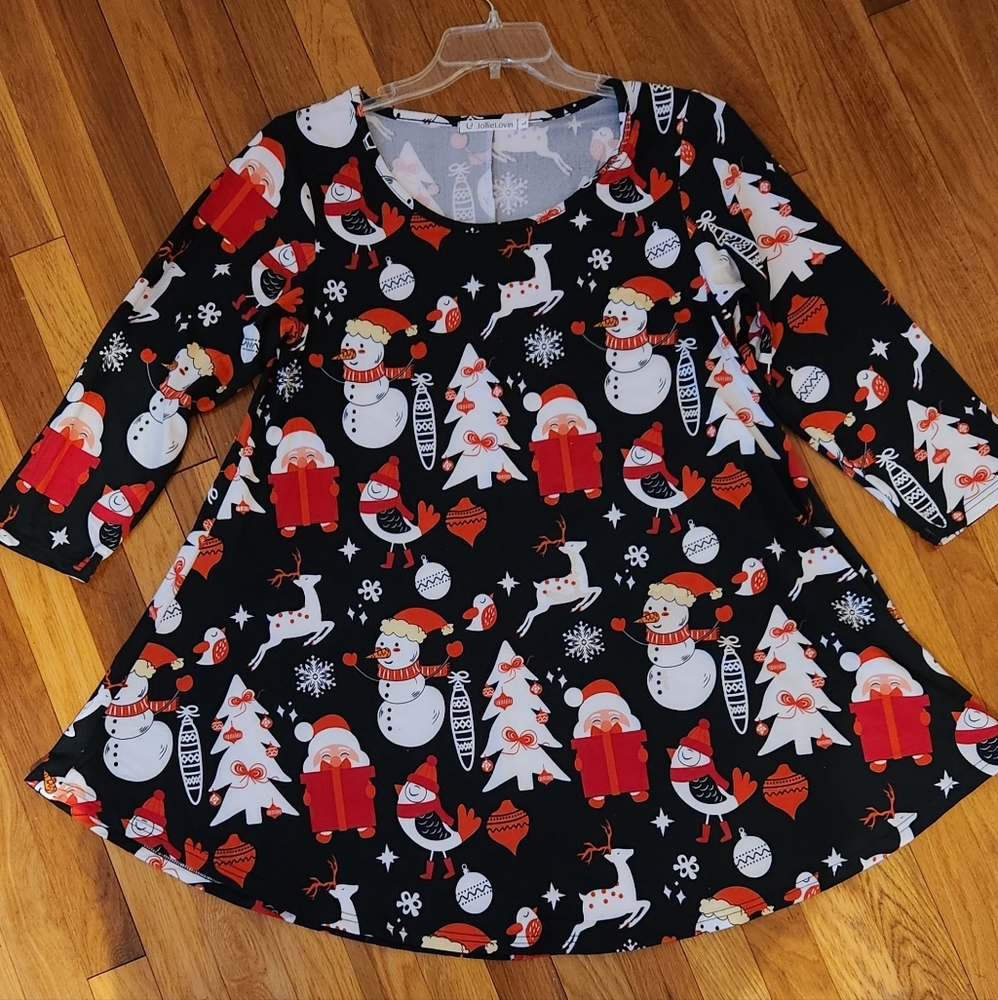 Santa Snowman Misses 3/4 Sleeve Top Blouse Tunic Size Large EU…